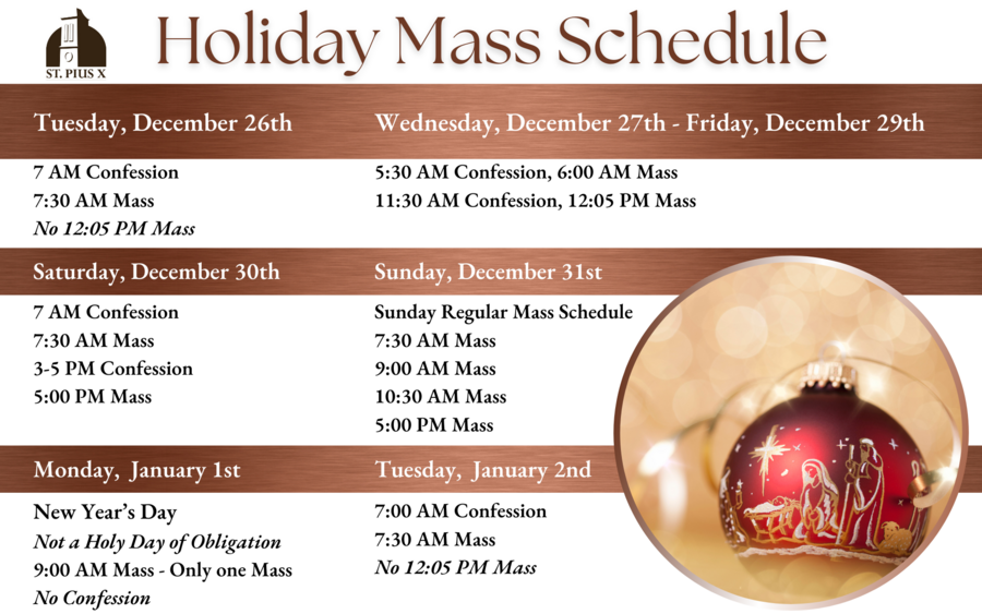 Christmas & Holiday Schedule 2023 St. Pius X Catholic Church